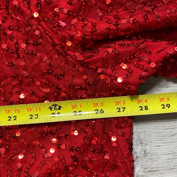 100% Pure Silk Plus Size Red Glittler Set Sequin Christmas Size 26W - Picture 8 of 10